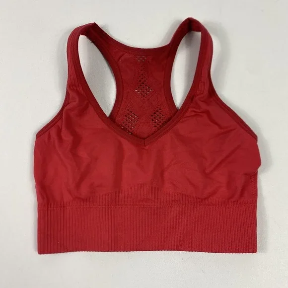 Joy Lab Sports Bra Womens Small Red Seamless Racerback Padded Athletic Gym - Picture 1 of 10